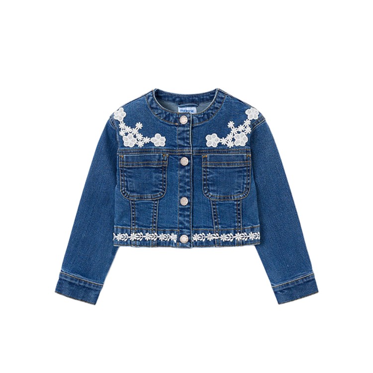 MAYORAL Giacca in jeans con dettagli guipur bambina
