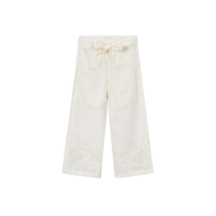 MAYORAL Pantaloni panna ricamati in lino bambina