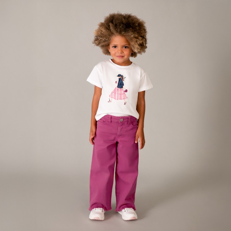 MAYORAL Pantaloni fucsia wide leg in twill bambina
