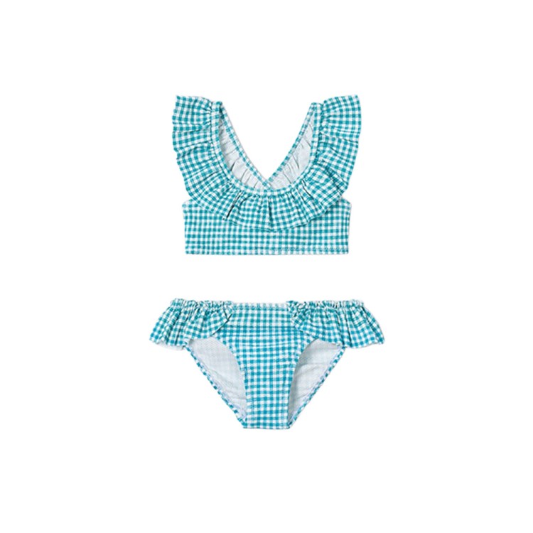 MAYORAL Bikini turchese vichy con volant bambina