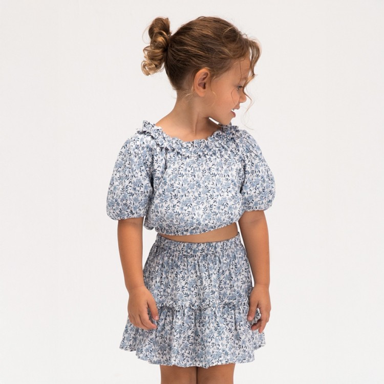 MAYORAL Gonna celeste con ruches stampata bambina