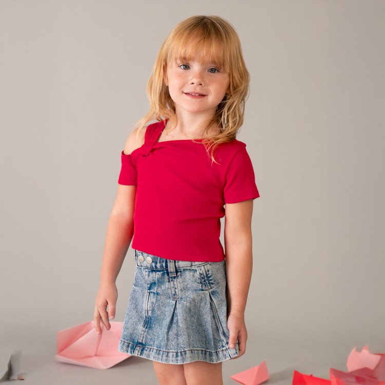 MAYORAL Gonna in denim chiaro con pieghe bambina