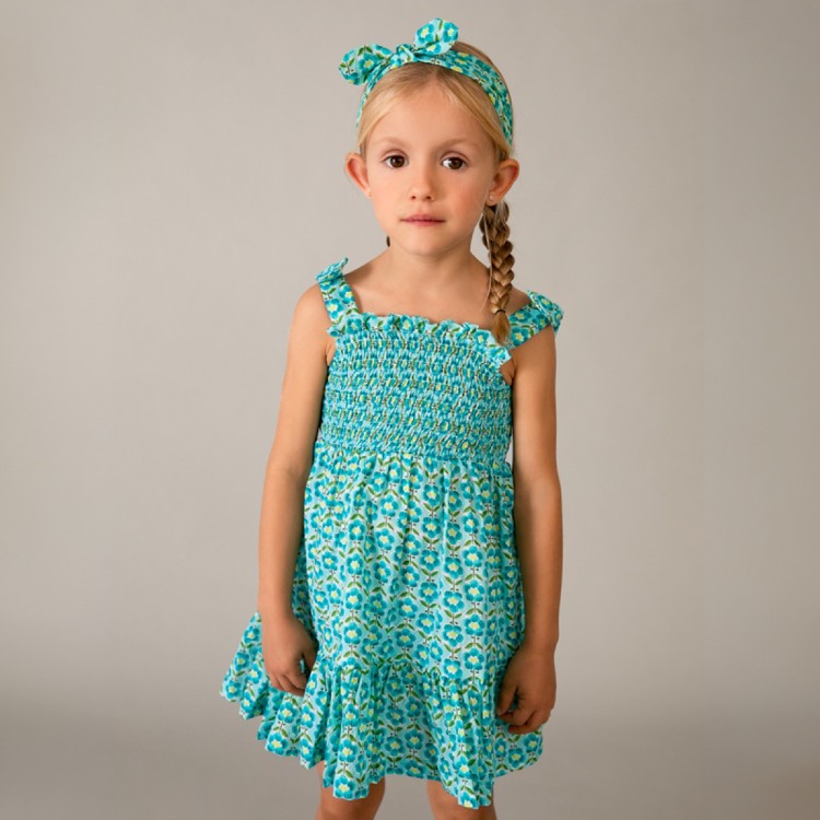 MAYORAL Abito turchese stampato e fascia bambina