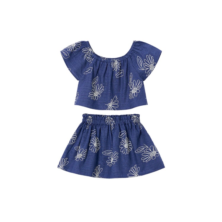 MAYORAL Completo blu navy gonna e t-shirt bambina