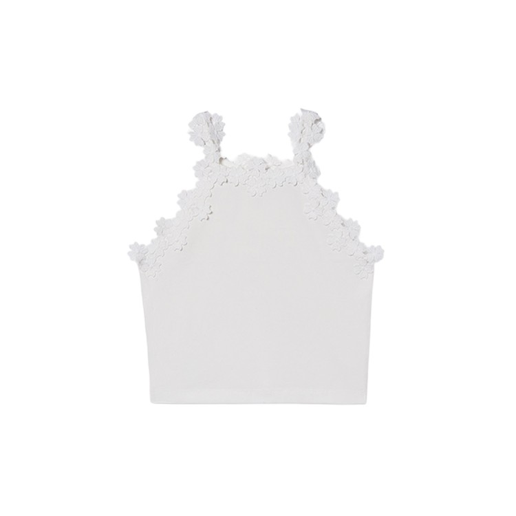 MAYORAL Top bianco a bretelle guipur bambina