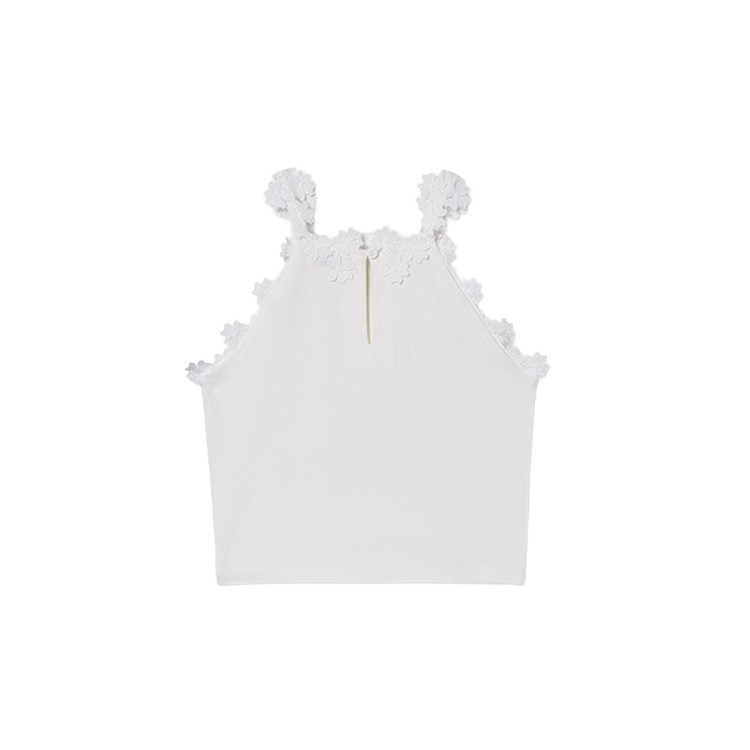 MAYORAL Top bianco a bretelle guipur bambina