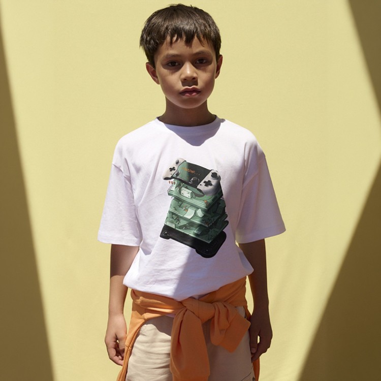 MAYORAL T-shirt bianca con stampa bambino