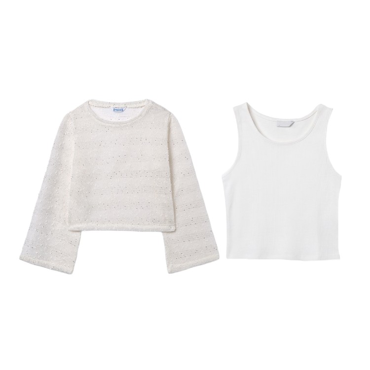 MAYORAL Completo panna top e maglia bambina