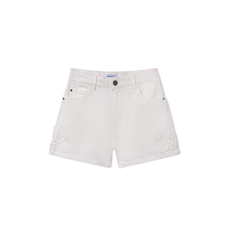 MAYORAL Shorts panna in twill con fiori bambina