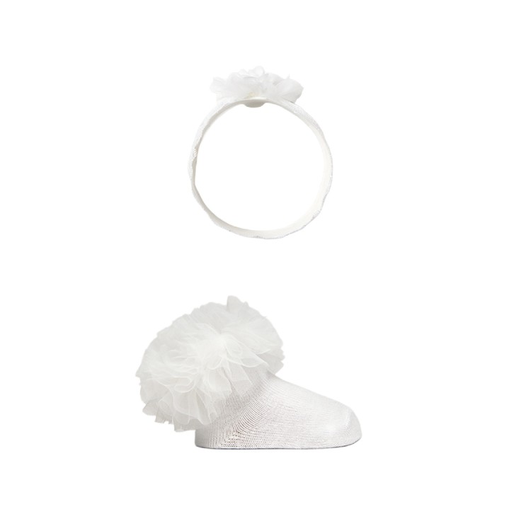 MAYORAL NEWBORN Set bianco cerchietto e calzini neonata