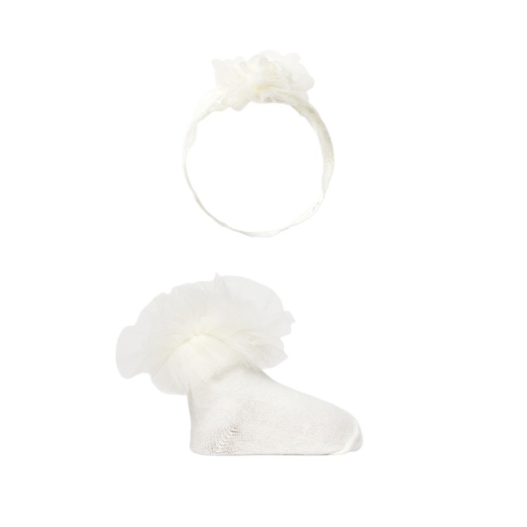 MAYORAL NEWBORN Set panna cerchietto e calzini neonata