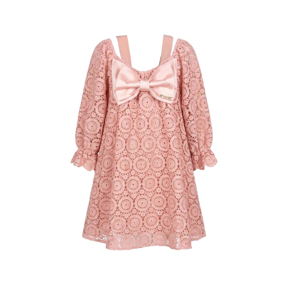 TWIN-SET Abito rosa macramè...