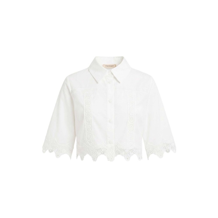 TWIN-SET Camicia bianca cropped macramè bambina