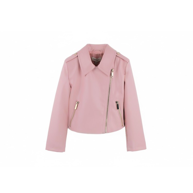 TWIN-SET Chiodo rosa effetto pelle bambina