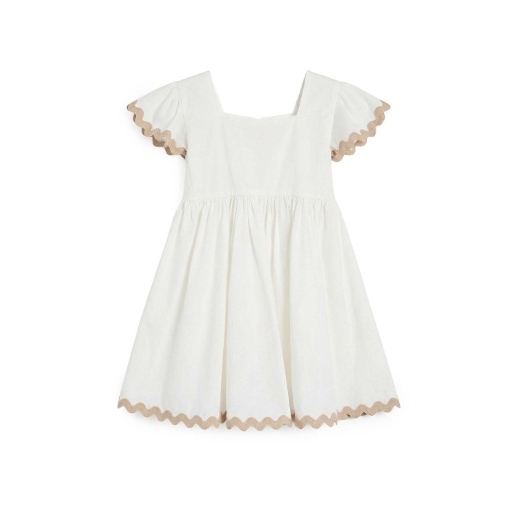 TWIN-SET Abito bianco con orli beige bambina