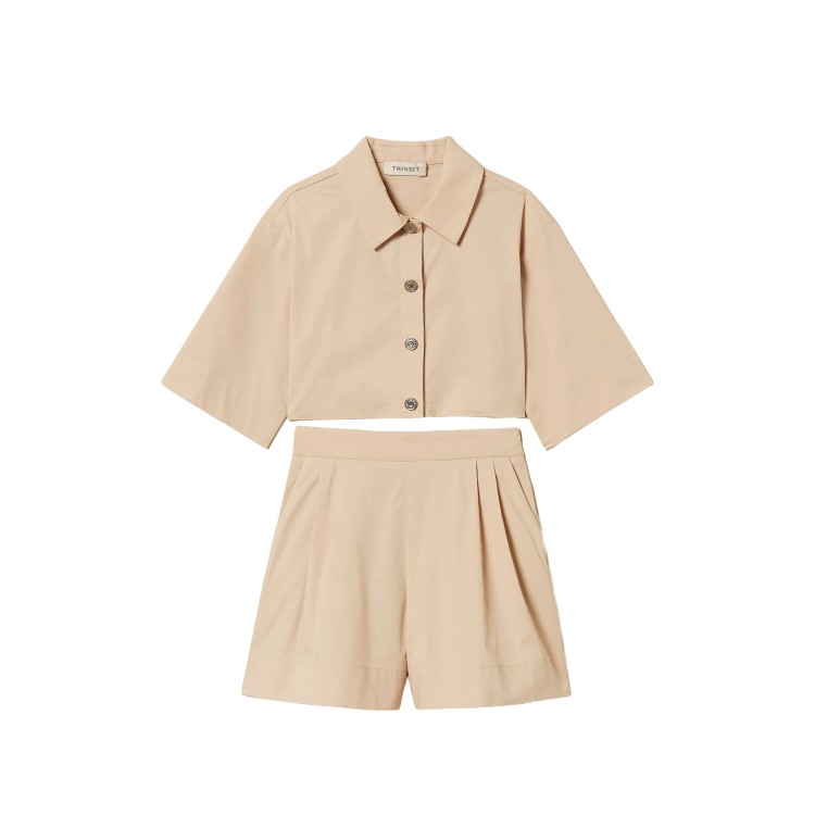 TWIN-SET Completo beige camicia e shorts bambina