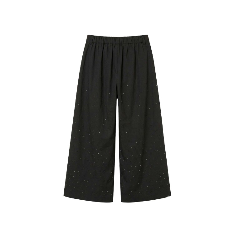 TWIN-SET Pantaloni neri wide leg con strass bambina