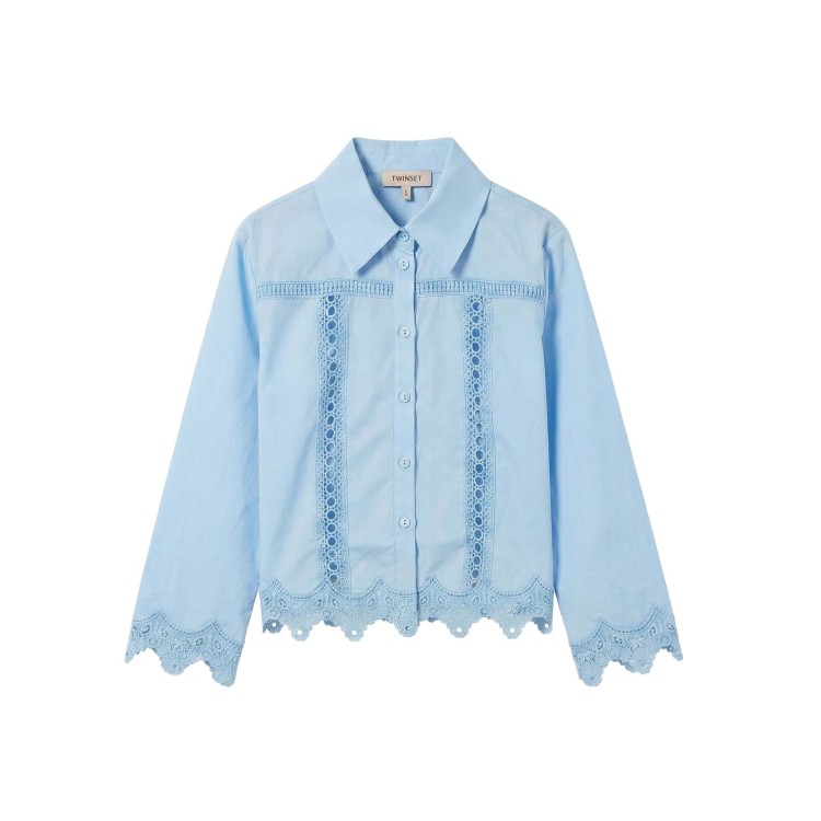 TWIN-SET Camicia celeste macramè bambina