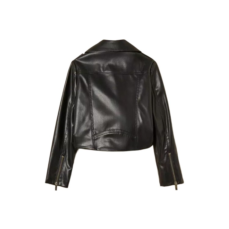 TWIN-SET Chiodo nero effetto pelle bambina