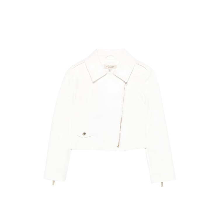 TWIN-SET Chiodo bianco effetto pelle bambina