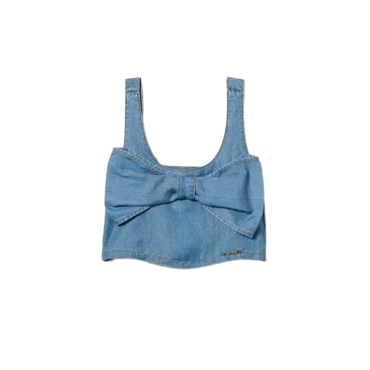 TWIN-SET Top in chambray con maxi fiocco bambina