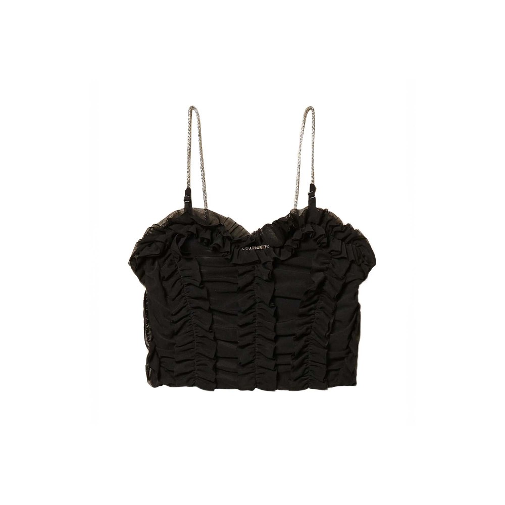 TWIN-SET Top nero in tulle...