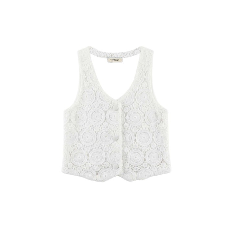 TWIN-SET Top bianco in macramè a gilet bambina