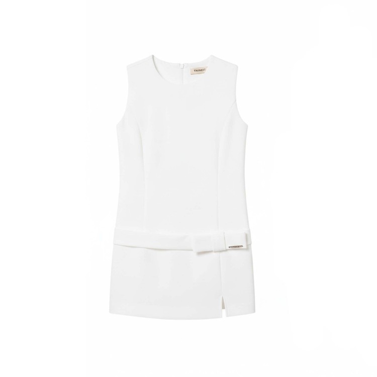 TWIN-SET Abito bianco in crêpe con fiocco bambina