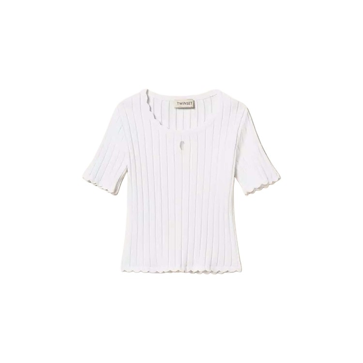 TWIN-SET T-shirt bianca a costine bambina