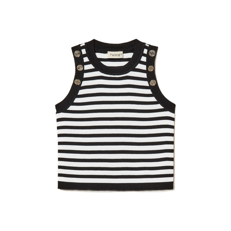 TWIN-SET Top bianco e nero a righe bambina