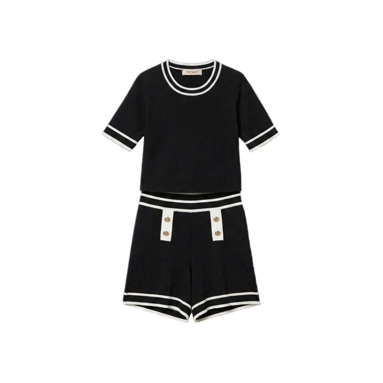 TWIN-SET Completo in maglia bianco e nero bambina