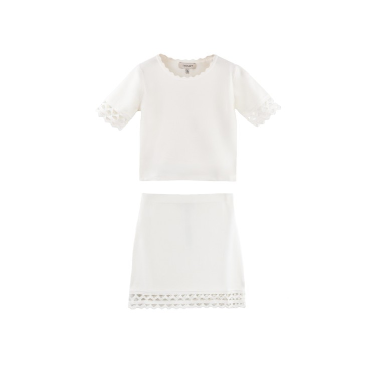 TWIN-SET Completo bianco maglia e gonna bambina