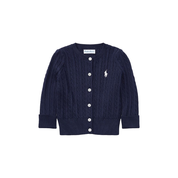 RALPH LAUREN Cardigan blu navy a trecce neonata