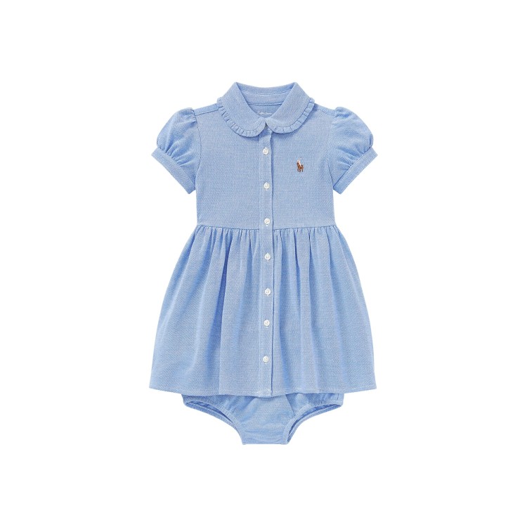 RALPH LAUREN Completo celeste abitino e bloomer neonata