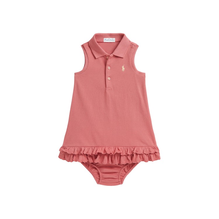 RALPH LAUREN Abitino rosa con volant e bloomer neonata