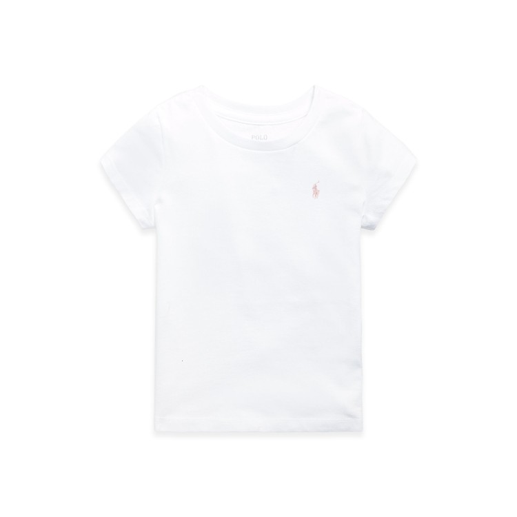 RALPH LAUREN T-shirt bianca con logo rosa bambina