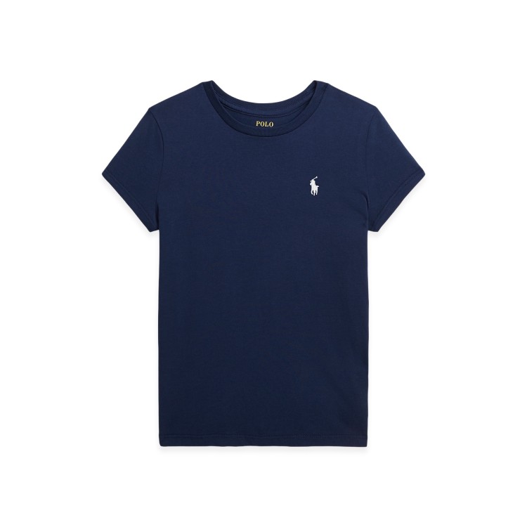 RALPH LAUREN T-shirt navy con logo bianco bambini