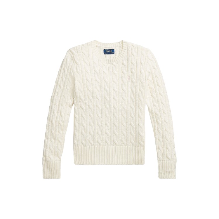 RALPH LAUREN Maglia bianca in cotone a trecce bambina