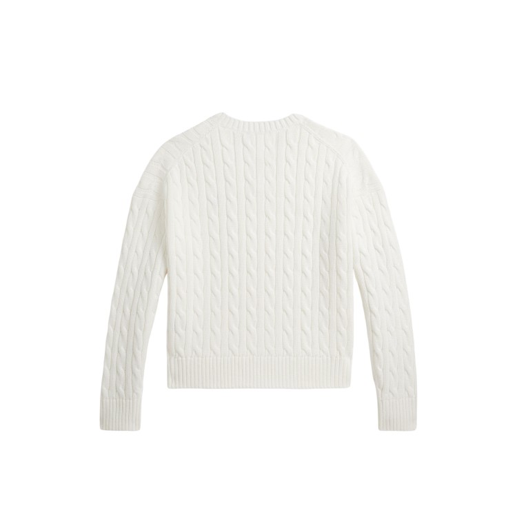 RALPH LAUREN Maglia bianca a trecce con scollo a V bambina