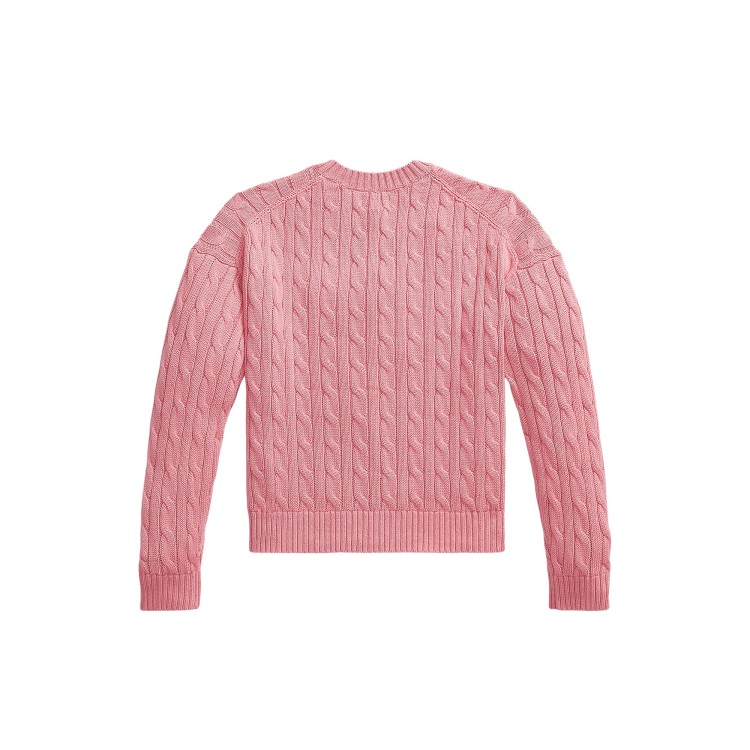 RALPH LAUREN Maglia rosa a trecce con scollo a V bambina