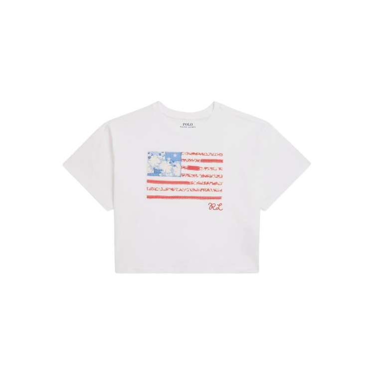 RALPH LAUREN T-shirt bianca con bandiera floreale bambina