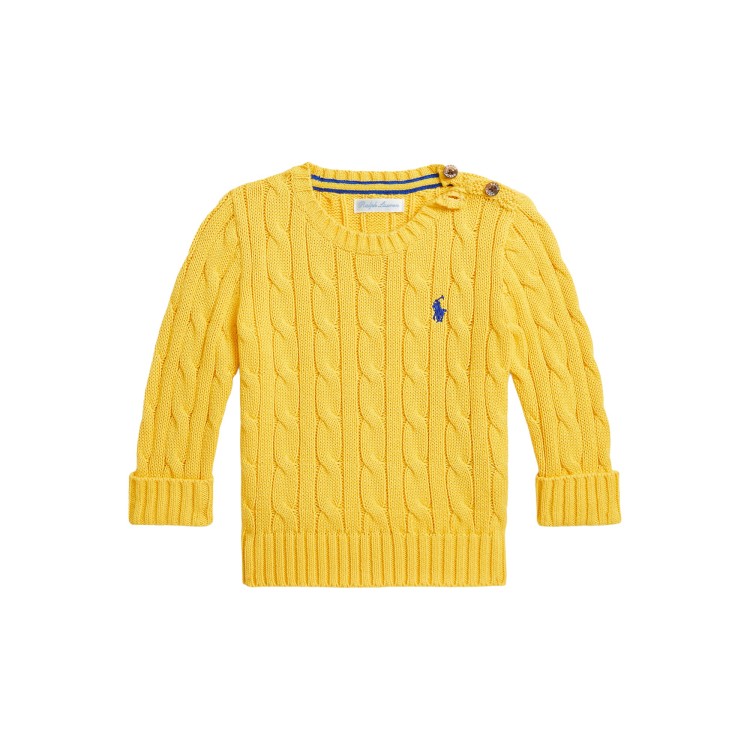 RALPH LAUREN Maglia gialla a trecce in cotone neonati