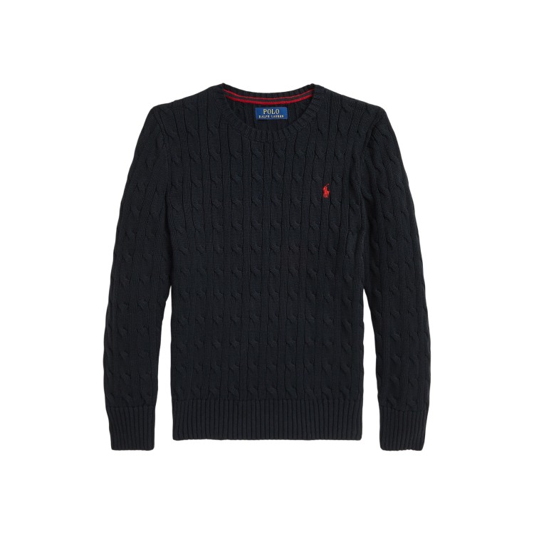 RALPH LAUREN Maglione nero a trecce bambini