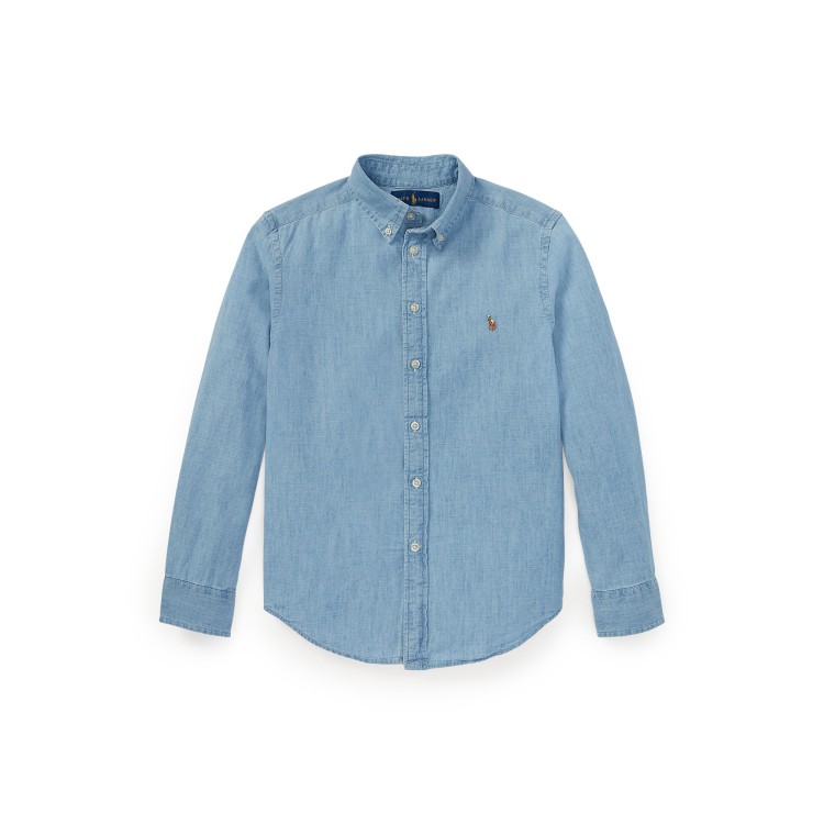 RALPH LAUREN Camicia celeste in chambray bambino