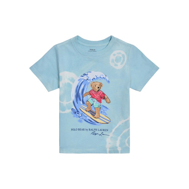 RALPH LAUREN T-shirt celeste tie-dye Polo Bear bambini