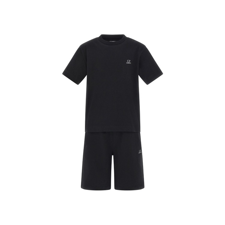 C.P. COMPANY T-shirt e shorts neri con logo bambino