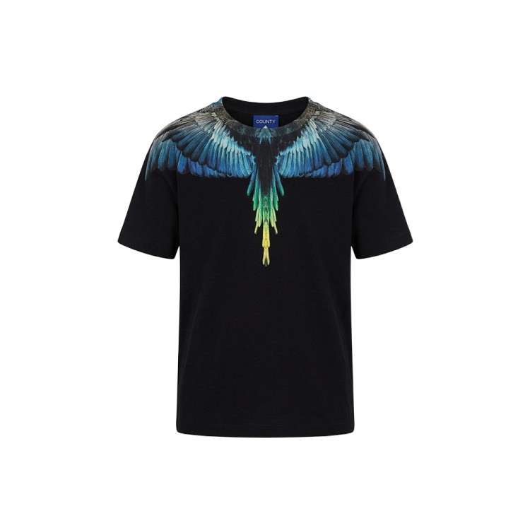 COUNTY OF MILAN T-shirt nera con stampa multicolor bambino