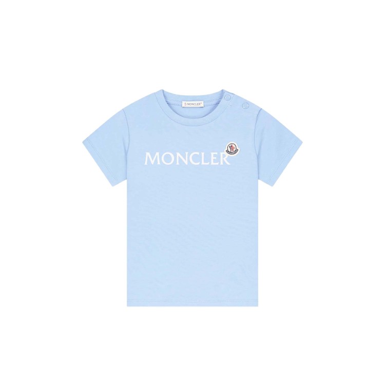 MONCLER T-shirt celeste con logo neonato