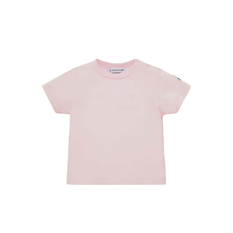 MONCLER T-shirt rosa con logo ricamato neonata