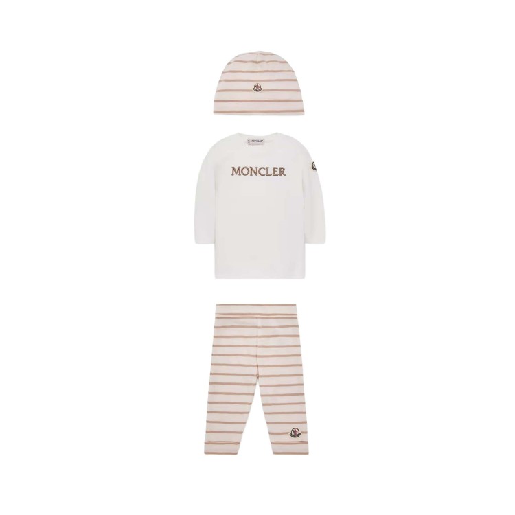 MONCLER Completo 3 pezzi beige a righe neonati